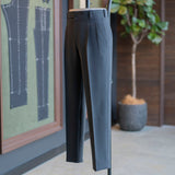 IGT STRETCH WOOL 2PLEATS TAPERED TROUSERS