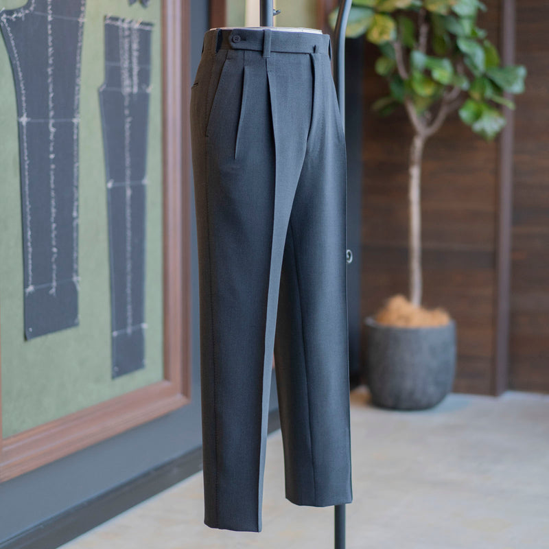 IGT STRETCH WOOL 2PLEATS TAPERED TROUSERS